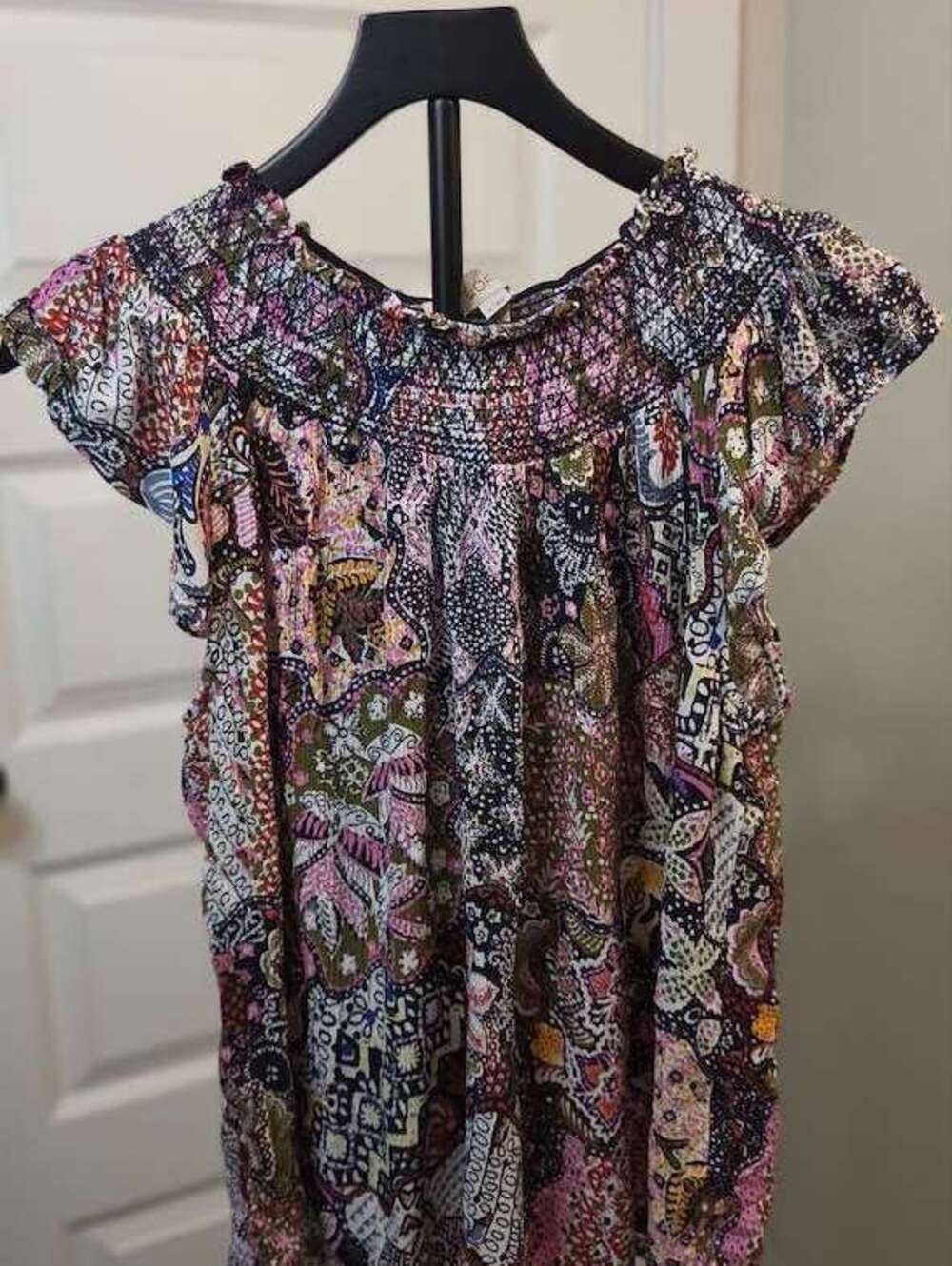 LOFT Multicolor Smocked Neck Floral Paisley Top